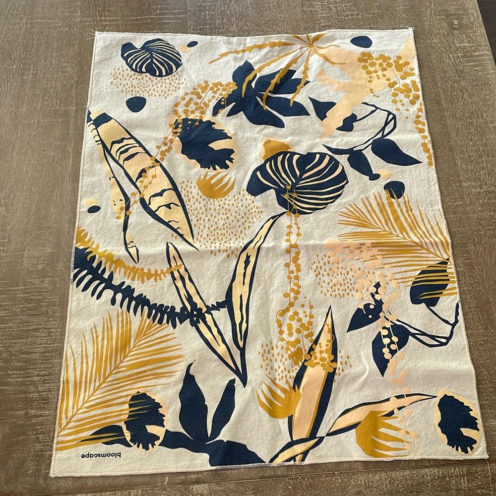 Bloomscape Beige, Blue, Orange and Cream Floral and Leaf Print Cloth 22in X 17in